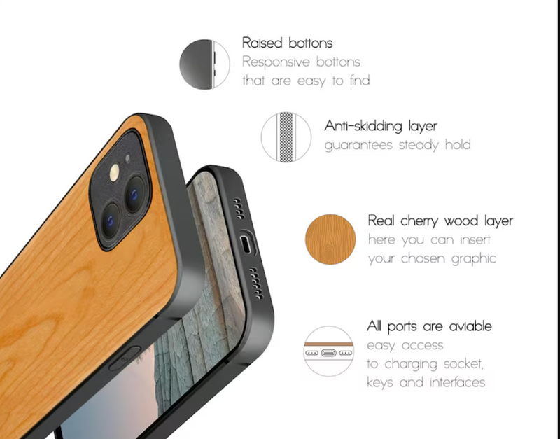 Wood Laser Engraved + Hand-Painted Phone Case