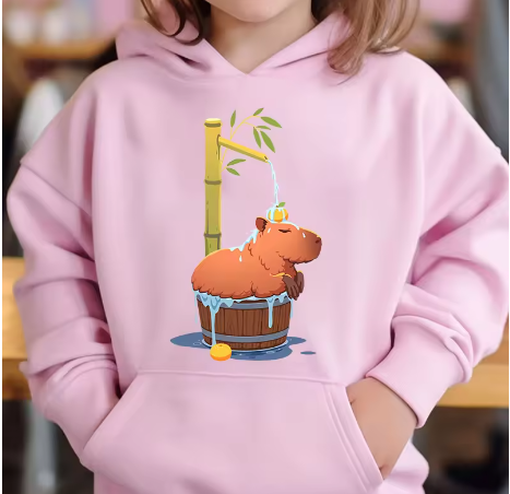 Cute Capybara Loves Bubble Tea kids hoodie